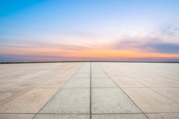 Empty square tiles and beautiful sky scenery