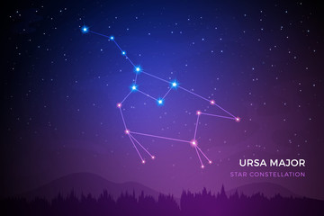 Ursa Major star constellation on the beautiful night sky vector illustration