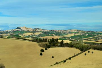 landscape with green fields and blue sky,Fermo,Italy,agriculture,panorama,view,horizon,countryside,hill,europe,