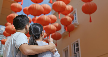 Couple look at the red lantern together