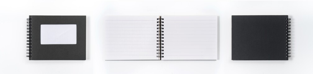 black notebook on white background with clipping path