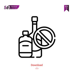 no-alcohol icon isolated on white background.world cancer awareness day,Graphic design, mobile application, beauty icons 2019 year, user interface. Editable stroke. EPS10 format vector