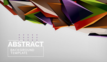 3d geometric triangular shapes abstract background, color triangles composition on grey backdrop, business or hi-tech conceptual wallpaper