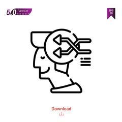 Outline thinking icon isolated on white background. Popular icons for 2019 year. creative-process. Line pictogram. Graphic design, mobile application, logo, user interface. EPS 10 format vector