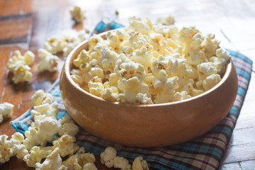 Homemade Popcorn in a Bowl , selective focus