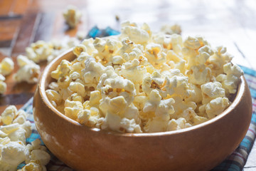 Homemade Popcorn in a Bowl , selective focus