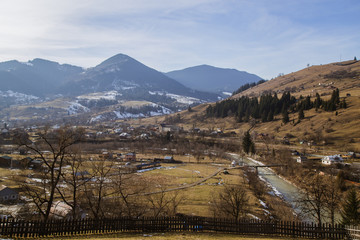 Spring vs winter landscape in the Carpathian mountains  