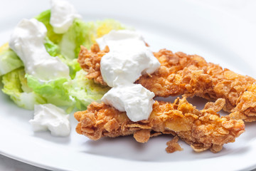 chicken strips with garlic dip