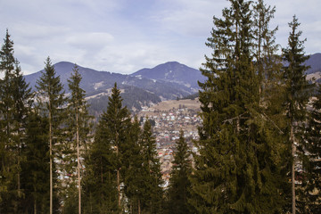 Spring vs winter landscape in the Carpathian mountains