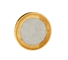 Shiny euro cent coin on white background