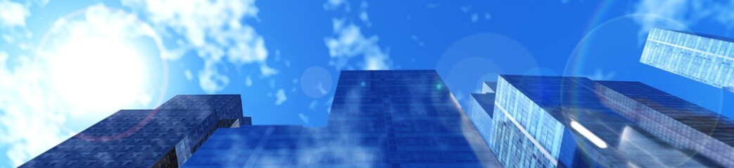 Obraz na płótnie Canvas panorama of skyscrapers against the sky bottom view