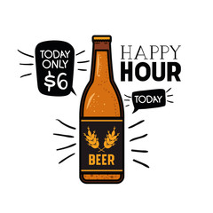 happy hour label with beer isolated icon