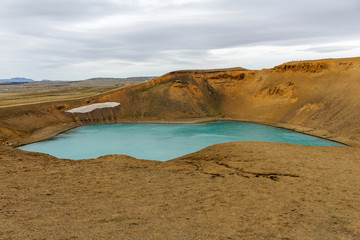 Vitti lake on Iceland at Krafla volcano with turqoise water