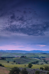 sunrise over the Belvedere farmhouse, Val D'Orcia, near San Quirico Tuscany