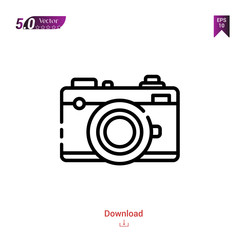 Outline camera icon isolated on white background. Popular icons for 2019 year. creative-process. Line pictogram. Graphic design, mobile application, logo, user interface. EPS 10 format vector