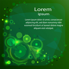 Green background geometric. Luminous circles. Abstract flyer brochure template design background.