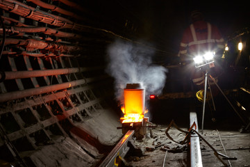 Exothermic welding in Kennington Tunnel - obrazy, fototapety, plakaty
