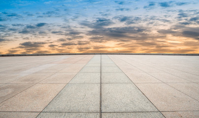 Empty square tiles and beautiful sky scenery