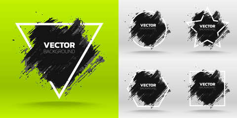 Set of Black grunge abstract background template. Brush paint ink stroke design over white frame. Vector illustration