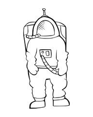Cute cartoon hand drawn black and white spaceship suit. Art poster design. Vector illustration isolated on background. Cosmos, galaxy, universe, science concept