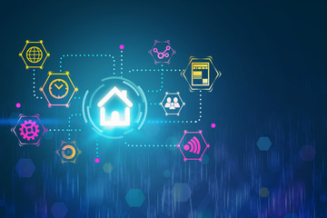 Glowing internet icons, blue digital background