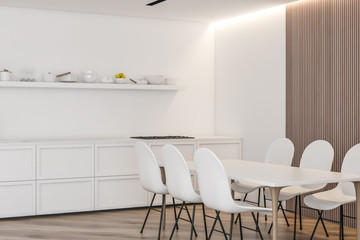 Modern disign white kitchen interior with window light. 3d Render.
