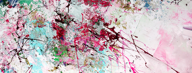 Multicolored abstraction of splashes of acrylic paints. On a white background