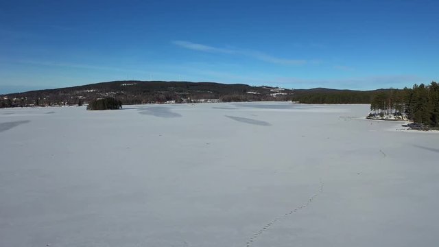 Landscape in snow drone footage