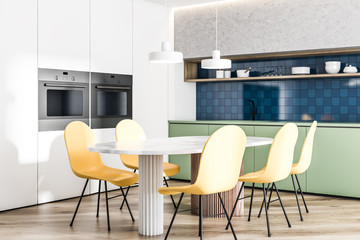 Modern disign kitchen interior with window. 3d Render.