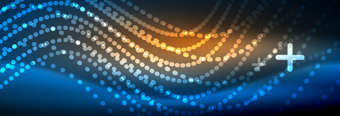 Fototapeta premium Glowing abstract wave on dark, shiny motion, magic space light. Vector techno abstract background