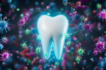 Healthy tooth and black bacteria background