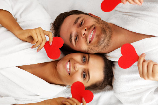 Adult Happy Couple Relaxing In Spa Salon