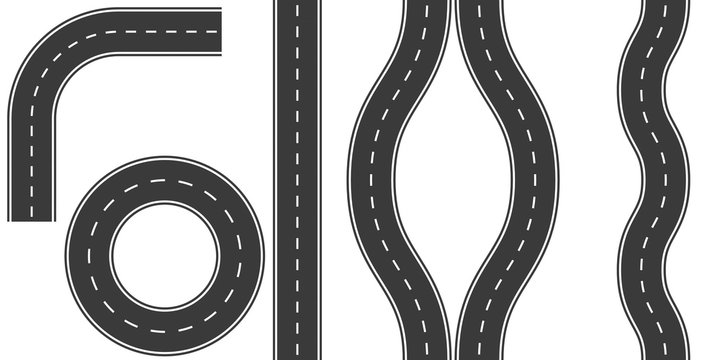 set roads markings, vector illustration options road curvature turn, detour, ring