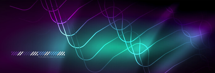 Glowing neon abstract lines, techno futuristic template