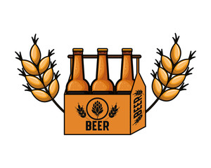 box with beer bottles and wheat isolated icon