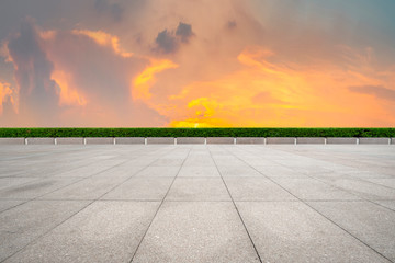 Empty square tiles and beautiful sky scenery