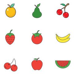 Set of fruit icons. Vector illustration - Vector