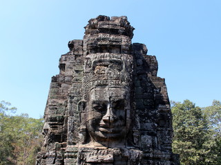 Stone face in Bayon Temple in Angkor Thom, Cambodia
