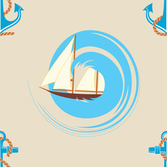 Pattern_0103_Sailing ship, wave and an anchor