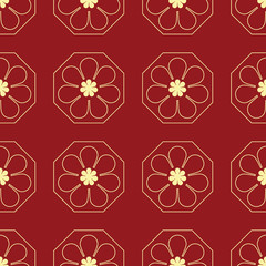 vector illustration seamless pattern golden flower with red background