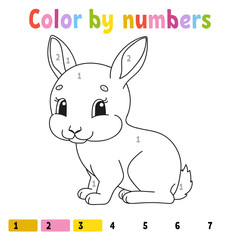 Color by numbers. Coloring book for kids. Cheerful character. Vector illustration. Cute cartoon style. Hand drawn. Fantasy page for children. Isolated on white background.