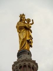 Belfry, bell tower and statue of the Virgin with child at Notre-Dame de la Garde (literally: Our...