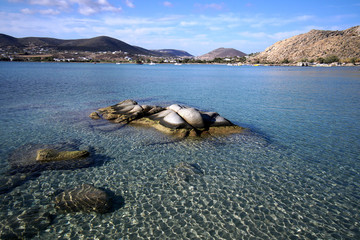The transparency of the turquoise water of Kolimbithres beach on the island of Paros