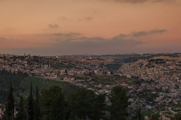 Fototapeta na wymiar Beautiful Panoramic view of Jerusalem at evening time. Israel.