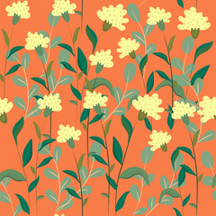 Vector seamless pattern with  cute hand-drawn flowers on pink background. Cute design for textiles, wallpapers, designer paper.