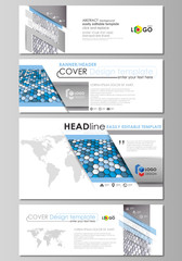 Fototapeta na wymiar Social media and email headers set, modern banners. Easy editable templates, vector layouts in popular sizes. Blue or gray color hexagons in perspective. Abstract polygonal style background.