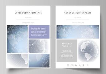 The vector illustration of the editable layout of A4 format covers design templates for brochure, magazine, flyer, booklet, report. Abstract futuristic network shapes. High tech background.