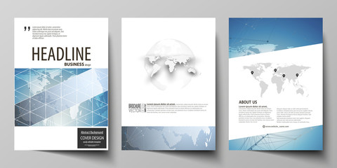 The vector illustration of the editable layout of three A4 format modern covers design templates for brochure, magazine, flyer, booklet. Scientific medical DNA research. Science or medical concept.