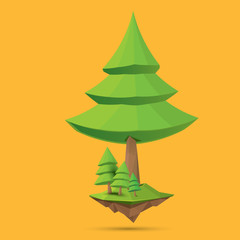 summer green low poly style tree isolated on orange background. Abstract Green tree design element for games and banners