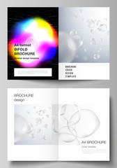 Vector layout of two A4 format cover mockups design templates for bifold brochure, flyer, report. SPA and healthcare design, sci-fi technology background. Futuristic or medical consept backgrounds